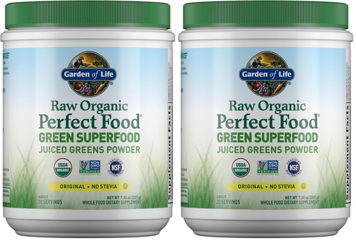 [BRSRGGQLBUCBQ2YU] Garden of Life Raw Organic Perfect Food Green Superfood Juiced Greens Powder - Original Stevia-Free,30 Servings,Non-GMO,Gluten Free Whole Food Dietary Supplement,Alkalize,Detoxify,Energize,(Pack of 2)