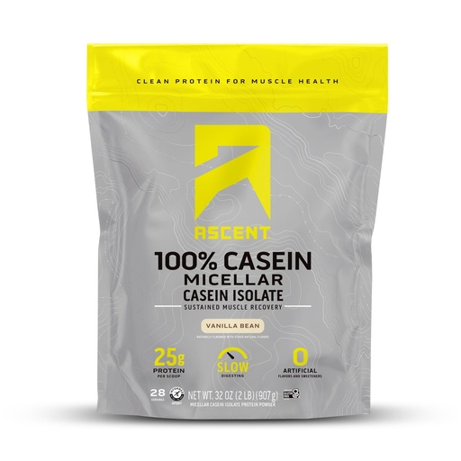 [BRSWKHAKDEEBOHTI] Ascent Casein Protein Powder - 25g Micellar Casein Powder with Zero Artificial Flavors & Sweeteners, Gluten-Free, No Added Sugar, 4.9g BCAA, 2.2g Leucine - Vanilla Bean, 2 Pounds