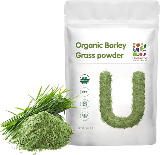 [BRSROGDRBV5B6HYZ] UNLEASH'D ORGANIC Barley Grass Powder 1 Pound 100% Pure & Organic, Superfood Greens Rich in Vitamins, Minerals, Fibers and Antioxidants