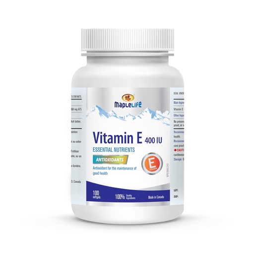 [BRSWGY35A5YQE3DV] MapleLife Vitamin E 400IU - Natural - 100 softgels