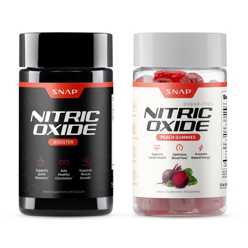 [BRSRECYDBV6QYGYZ] Snap Supplements Nitric Oxide Booster + Nitric Oxide Beet Root Gummies Bundle, 90 Vegetarian Capsules + 60 Peach Gummies