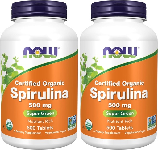 [BRSRAY35DJ4B433X] NOW Supplements, Organic Spirulina 500 mg with Vitamins, Minerals and GLA (Gamma-Linolenic Acid), 500 Tablets (Pack of 2)