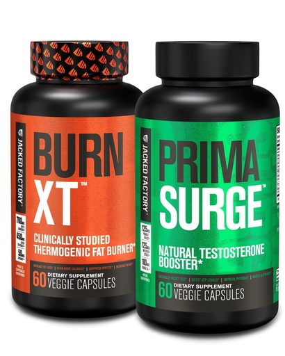 [BRSW2YLYO54AYFDH] Jacked Factory Fat Burner & Testosterone Booster Stack for Men - Burn-XT Thermogenic Fat Burner & PRIMASURGE Testosterone Booster for Men