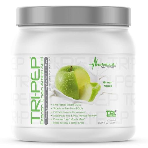 [BRSWEBL4OF6QA3TG] Metabolic Nutrition - TRIPEP - Tri-Peptide Branch Chain Amino Acid, BCAA Powder, Pre Intra Post Workout Supplement, Green Apple, 400 Grams (40 Servings)