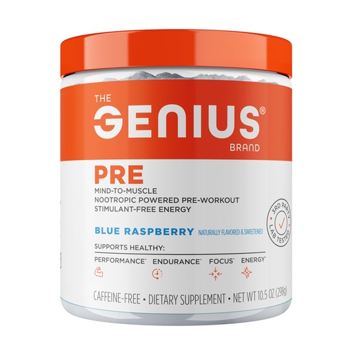 [BRSW2YYCAAIGGFDX] The Genius Brand Genius Pre - Clean Pre-Workout Powder for Energy, Focus & Fitness Support - No Artificial Flavors, Preservatives, or Proprietary Blends - Non-GMO - 20 Servings - Blue Raspberry