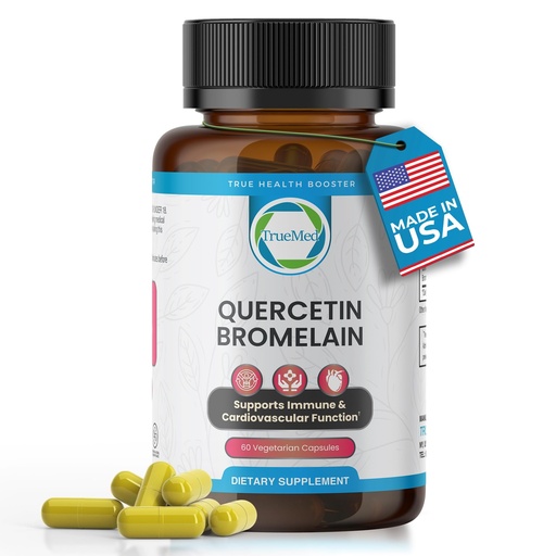 [BRSROZIEBAGQIADF] Quercetin Bromelain Supplement Supports Immune Function, Cardiovascular Health & Antioxidant Protection 800mg Quercetin 165mg Bromelain, 60 Veg Capsules, Supports Healthy Inflammation Response