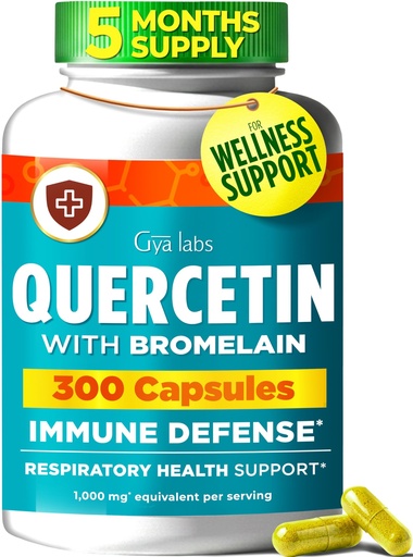 [BRSRGBD2BUFBMHTB] Gya Labs Quercetin with Bromelain Capsules - 300 Count - Daily Immune & Seasonal Wellness Support - Antioxidant Supplement - Quality Tested