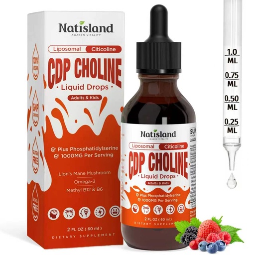 [BRSRGCT7OB5AYELZ] Citicoline 1000mg + Phosphatidylserine 300mg Supplements, CDP Choline for Kids & Adults, Citicoline Liquid Drops for Brain, Memory & Focus Support, Lion's Mane Mushroom, Omega-3, Methylfolate, 2 FL OZ