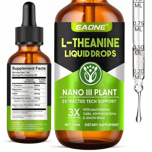 [BRSRYYAPOECAI3I4] EAONE L-Theanine Liquid Drops, 400mg L Theanine Supplement with GABA, Magnesium and Ashwagandha, Natural Focus and Relaxation Support, Supplement Calm & Mental Clarity, Non-GMO, Vegan, 2 Fl Oz