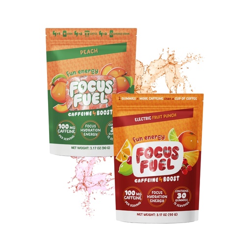 [BRSREEANCJ7RUADP] FocusFuel Energy Chews Variety Pack – Fruit Punch & Peach (2-Pack, 30 Servings Total) – 100mg Natural Caffeine + Nootropics – Bold Meets Smooth for Clean, Crash-Free Energy