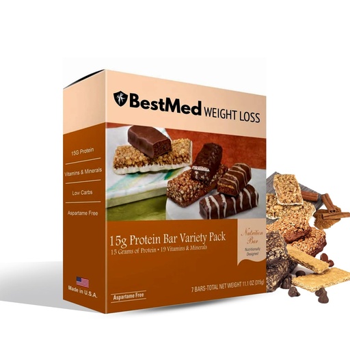 [BRSW2YYYA56RYDTF] BestMed - High Protein Nutrition Bar - Low-Carb, 15g Protein, Low Sugar, High Fiber, Low Calorie, Meal Replacement Bar (Variety Pack, 4 Box - 28 Count)