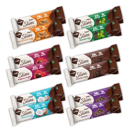 [BRSRMAD7OAFREELU] NuGo Slim 12ct Variety 16-17g Protein, 3g Sugar, High Fiber, Low Net Carb, Keto Friendly, Gluten Free