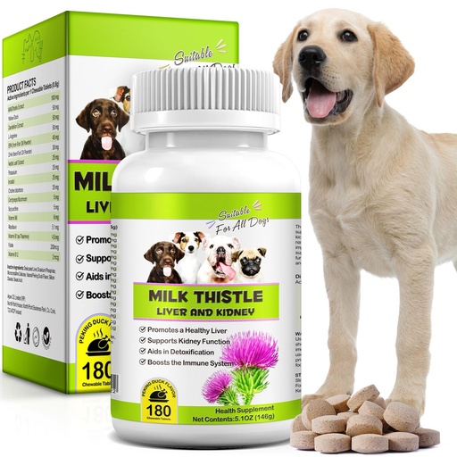 [BRSRAYAYBV5GCYIV] Milk Thistle for Dogs, 180 Chewable Tablets Milk Thistle Supplement for Dogs Natural Liver Support for Pets, Kidney Cleanse & Repair, Boosts Immune System Peking Duck Flavor