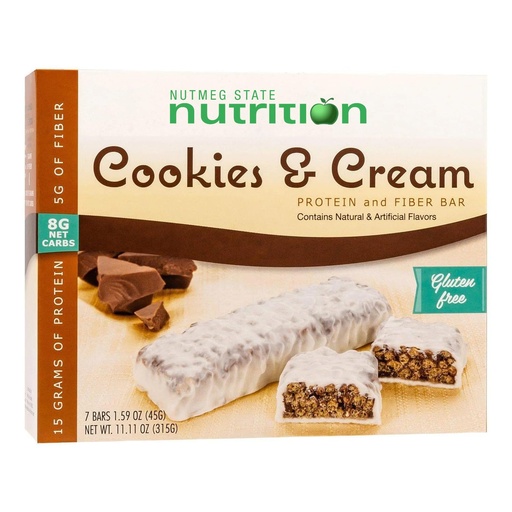 [BRSRMZA6BYPGK3DH] Nutmeg State Nutrition HealthyWise - High Protein Divine Bars, 15g Protein, Low Calorie, High Fiber, Ideal Protein Compatible, 7 Servings Per Box (Cookies & Cream)