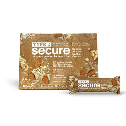 [BRSRGFD5AQPAO2TF] ANDREW LESSMAN Type 2 Secure Complete Meal Replacement Bars (Sucralose) – Coconut Almond Cookie Crunch – 24 ct box – 10g Protein, 0g Added Sugar, 16 Essential Vitamins & Minerals, Gluten-Free, Vegan