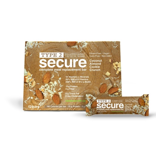 [BRSRGFD2BB7BA3D4] ANDREW LESSMAN Type 2 Secure Complete Meal Replacement Bars (Stevia) – Coconut Almond Cookie Crunch – 12 ct box – 10g Protein, 0g Added Sugar, 16 Essential Vitamins & Minerals, Gluten-Free, Vegan