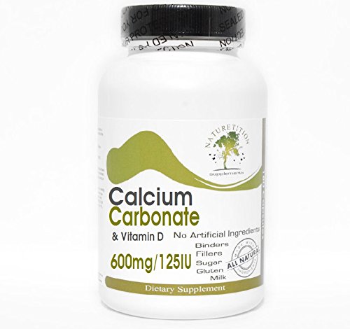 [BRSWKE32BIHRSC3C] Calcium Carbonate 600mg & Vitamin D 125IU ~ 200 Capsules - No Additives ~ Naturetition Supplements