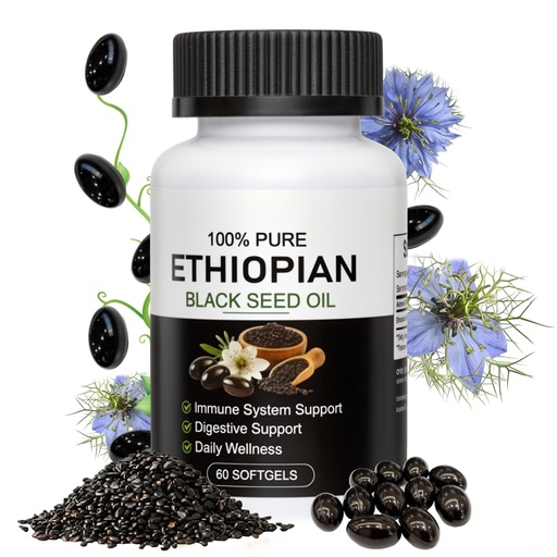 [BRSRGAQQAUMWO3A2] Ethiopian Black Seed Oil Softgels ，Purely Nutrient Ethiopian Black Seed Oil,4.64% Thymoquinone Non-GMO, Gluten-Free,60 Capsules