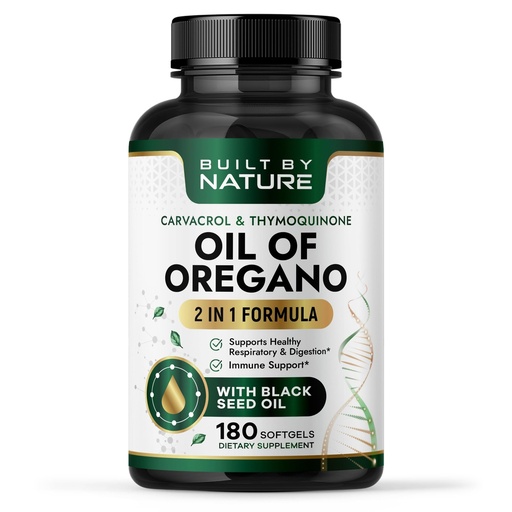 [BRSREATQCUBGKALZ] Built by Nature Oil of Oregano with Black Seed Oil – Oregano Oil Capsules – Immune Support Supplement – High Carvacrol & Thymoquinone Antioxidants – 180 Softgels