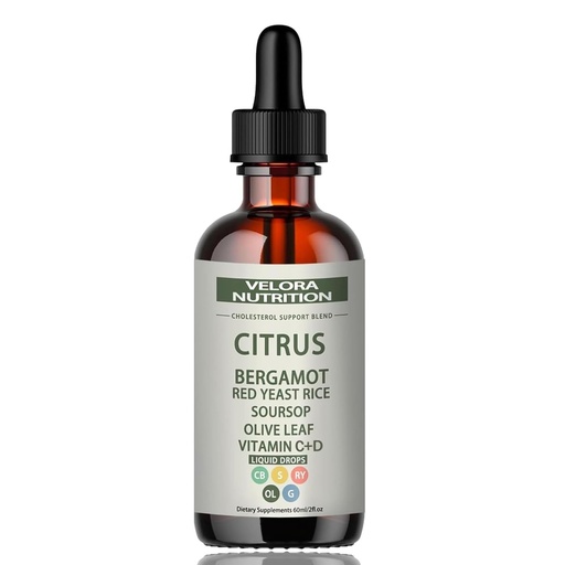 [BRSREA3YCIBR6DL4] velora Red Yeast Rice Cholesterol Cleans Drops with Citrus, Bergamot, Red Yeast Rice, Soursop, Olive Leaf, Vitamin C+D, Natural, Non-GMO, Vegan 2 fl oz (1pc)