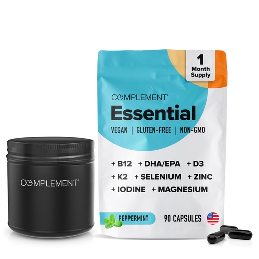 [BRSROCYDBYOWEGY6] Complement Vegan Multivitamins for Women & Men- Omega 3 DHA+EPA, Vitamin B12, Vitamin D3 K2, Zinc, Selenium, Magnesium, Iodine Supplement- Immune Support- 90 Count, Includes Jar