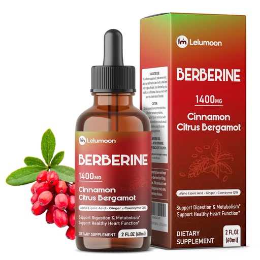 [BRSREZIPAEOWY3LV] Ultra Berberine 1400 mg with Cinnamon, Citrus Bergamot, ALA & CoQ10 – Supports Digestion, Metabolism & Heart Function – 2.0 fl oz (60 ml)