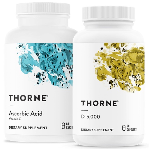 [BRSRAYLRAR5BSEI7] THORNE - Immune & Wellness Support Bundle - Asorbic Acid & Vitamin D-5000 - Antioxidant & Immune Function - 60 Servings