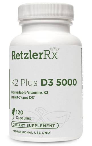 [BRSRAHYCCAOWA33F] HormoneSynergy RetzlerRx® Vitamin K2 + D3 5000 IU Supplement – High Potency Vitamin D3 (Cholecalciferol) with Vitamin K2 MK-7 – Supports Bone & Immune Health – 120 Capsules
