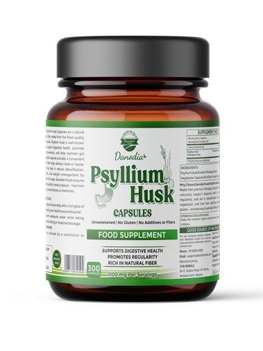 [BRSRABT7CAPG2HI2] Danodia Foods Psyllium Husk Capsules – 300 Count | Veg Capsules | No additives or Filers | Gluten-Free, Non-GMO | Natural Fiber Supplement | No Artificial Colors or Preservatives