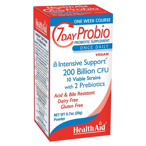 [BRSWGCYOCVYG2H3G] HealthAid 7 Day Probio – 200 Billion CFU Probiotic Reset Powder – 10 Strains + FOS & XOS Prebiotics – Intensive 7-Day Gut Support Program – Vegan, Acid & Bile Resistant, Shelf Stable*