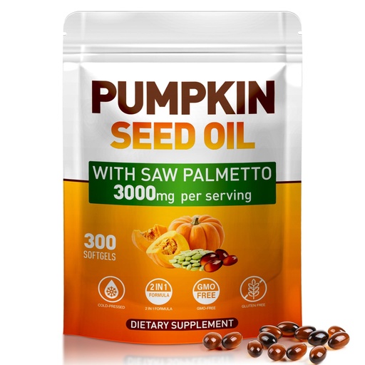 [BRSRYYINDEHAECD2] Pumpkin Seed Oil with Saw Palmetto, Cold-Pressed, 300 Softgels, Hair Growth, Radiant Skin, Urinary & Prostate | Rich in Fatty Acids & Phytosterols | Pure & Natural, Non-GMO