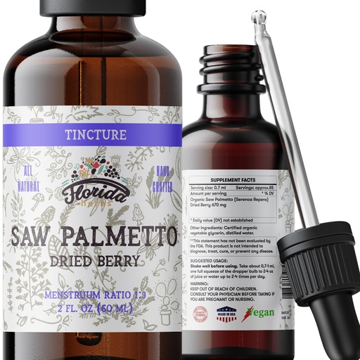 [BRSWGFQHB4BAGCTL] Saw Palmetto Tincture 2 oz – Organic Herbal Extract | Alcohol Free | Vegan Herbal Drops