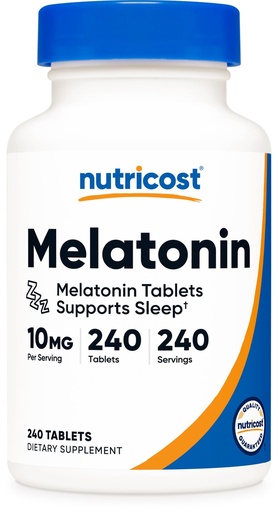 [BRSW2ZIKCMMGE23U] Nutricost Melatonin 10mg, 240 Tablets - 10mg Per Serving, Non-GMO, Gluten Free