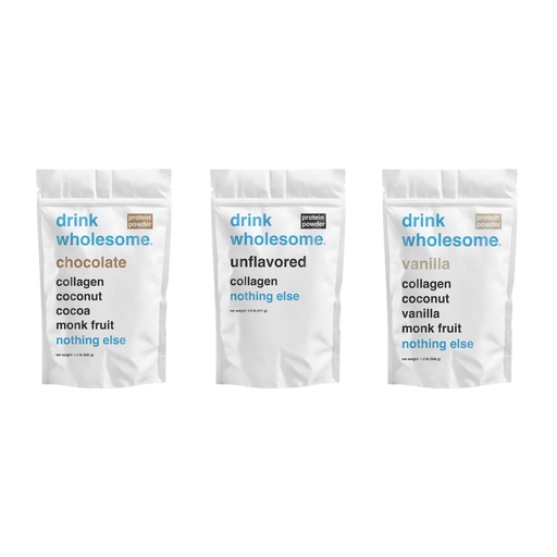 [BRSRGGQ2CF4GMCQ2] drink wholesome Chocolate, Unflavored, and Vanilla Collagen Protein Powder Bundle
