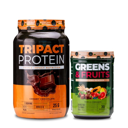 [BRSRAZYQDMIGM3QY] Nutrology TRIPACT Protein Powder, 7-in-1 Meal Replacement Shake, Creamy Chocolate (40 Servings) Greens & Fruits Powder-Naturally Sourced Superfood, Vanilla Cinnamon (30 Servings)
