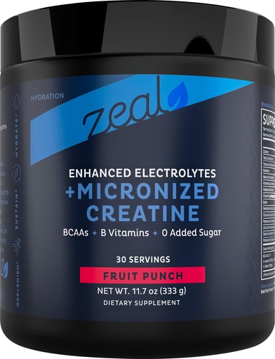 [BRSREEA3AR6AOFDB] Zeal Naturals Creatine with Electrolytes & Brain Health Nootropics - 30 Servings | Women's Support for Energy, Strength, Focus, & Hydration with B Vitamins | Fruit Punch | Zero Sugar No Bloat Formula
