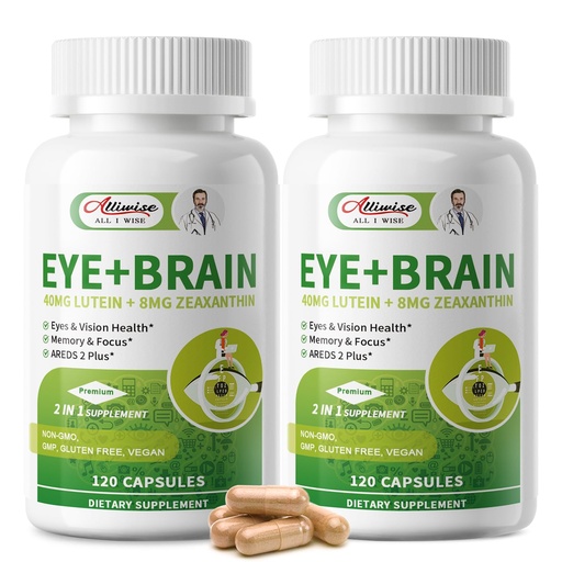 [BRSREZIDDMIQKHLL] 2 Pack Eye + Brain Supplements for Memory and Focus, Lutein 40mg, Zeaxanthin, Astaxanthin, Bilberry, Lion’s Mane, Bacopa Monnieri, Ginkgo Biloba, 14 in 1 Eye Vitamins for Adults & Seniors 240 Capsules