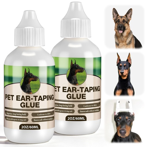[BRSRGFT6DEPBSET2] 2 Pack Liquid Bonding Cement for Dogs (60ml Each), Pet Ear Taping Glue, Dog Ear Bonding Cement, Safe & Non Toxic Skin Adhesive for Pet Training, Waterproof, Easy Wash Off with Soap & Water