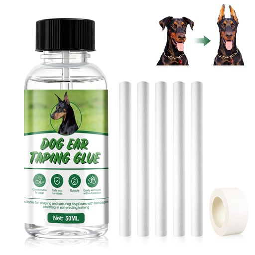 [BRSRGBT5CR7AKFDV] Pet Ear Taping Glue, Doberman Ear Posting Kit, Dog Ear Posting Kit with Ear-Up Cotton Swabs, Long-Lasting and Non-Detachable Adhesive, Suitable for Daily Care of All Dog Breeds