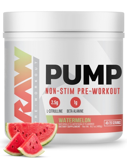 [BRSW2AI7CMCW23LK] RAW Pump Stim Free Pre Workout (Watermelon) - Non-Stimulant Pre Workout Supplement Powder Nitric Oxide Booster - Pre Workout Supplements Drink for During Workout - 40 Servings