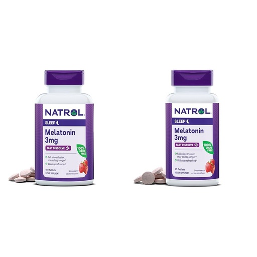 [BRSRAYYYDIDWECDJ] Natrol Melatonin 3mg Strawberry Fast-Dissolve 150 Tablets 150 Day Supply & 90 Tablets 90 Day Supply Sleep Aid