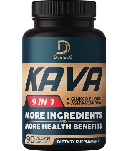 [BRSRMFIBCBYBMALP] DEDICAD Kava Kava Capsules - 3 Month Supply - 9 Herbs with Ginkgo Biloba, Ashwagandha Root, Andean Cocoa, Graviola Leaf, Chamomile, Valerian, Lemon Balm & Skullcap - Support Mood & Immune - 90 Pills