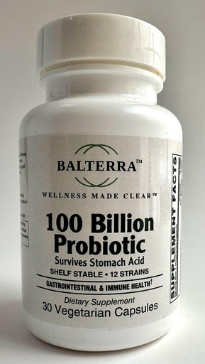[BRSRGYD3OQFGMETO] 100 Billion Probiotic by Balterra — 30 Vegetarian Capsules — Digestive & Immune Support — 12 Strains, Shelf-Stable