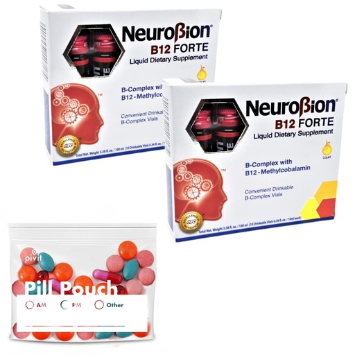[BRSW2BQEAQBG2EI4] Neurobion Pack B12 Forte 2 Box 10 Vials x 10 ml + Homestuff Pill Pouches Clear Resealable