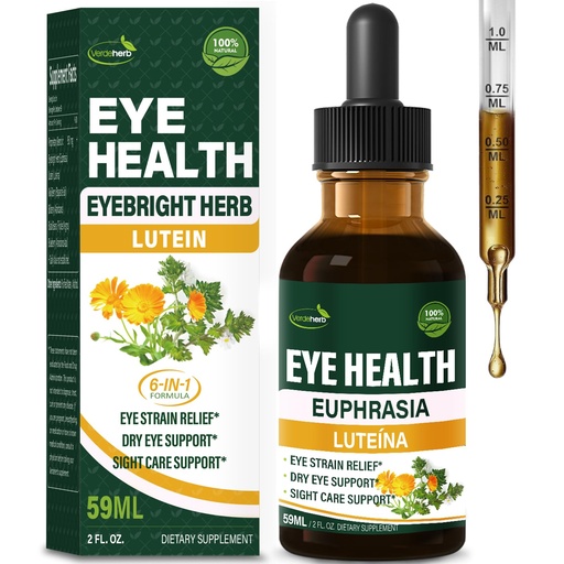 [BRSRAYICCV4AGCI6] Eyebright Herb Eye Health Drops, Bilberry & Lutein Liquid Extract Herbal Supplement for Eye Strain Relief & Sight Care Support. Euphrasia Officinalis, Arándanos, Luteína para Los Ojos. 2oz