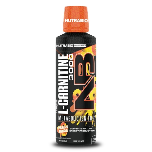 [BRSROAABOF5WGCDF] NutraBio – L-Carnitine Liquid Shots – 3000mg, (Peach Rings) – 10mg of Vitamin B-5 – Zero Carbs & Sugars – Energy Production – Muscle Recovery