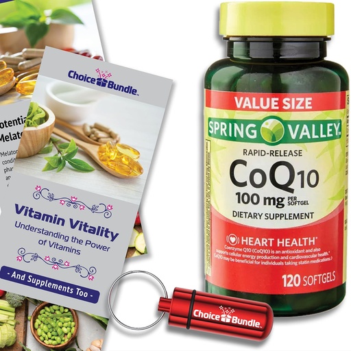 [BRSROBL5CIBWCA3J] Choice Bundle Spring Valley Rapid-Release CoQ10 Coenzyme Q10 100 mg Softgels 120 Ct 4 pk (480 Total) + Vitamin Guide & Pill Container (6 Items)!