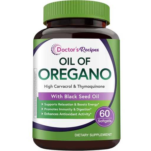 [BRSRABICOYARGYLJ] Doctor's Recipes Oil of Oregano with Black Seed Oil, 500 mg Oregano Oil Extract, Non-GMO, All Natural Herbal Supplement, Antioxidant & Immune Support, 60 Softgels