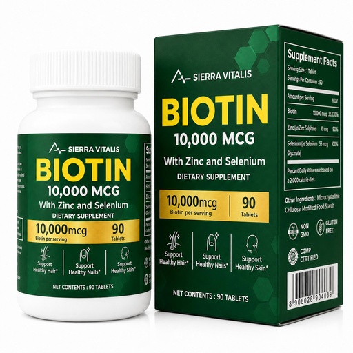 [BRSRGBIDO4HRUF3V] Biotin 10000mcg Hair Growth Women Men, Zinc + Selenium, 90 Tablets, Non-GMO, Gluten Free