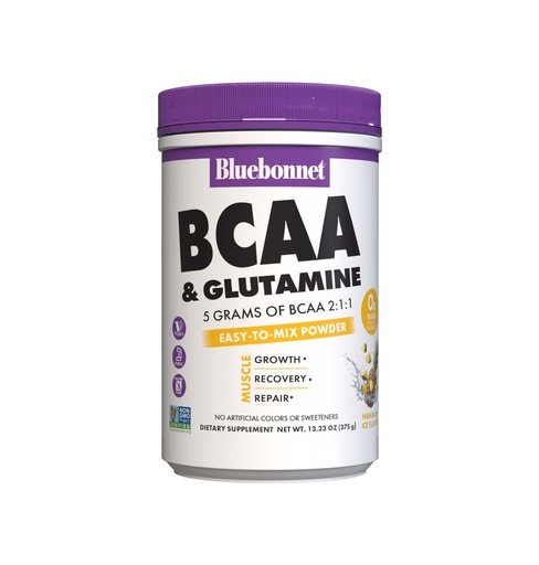 [BRSRGHT2C4PR4A3Z] BlueBonnet Nutrition 5g BCAA 2:1:1 & 1000 mg Glutamine Powder – for Muscle Recovery & Hydration - Sugar Free, Non-GMO Project Verified– Hawaiian Ice Flavor – 30 Servings